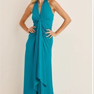 Plunging Knot Maxi Dress Size XS (2) Turquoise Summer Halter Dress